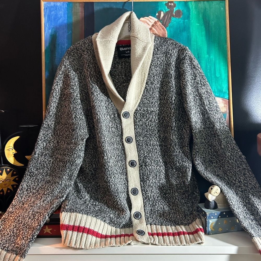 Bluenotes Cabin Sock Style Cardigan Unisex Size Large Cardigan Gray Pockets